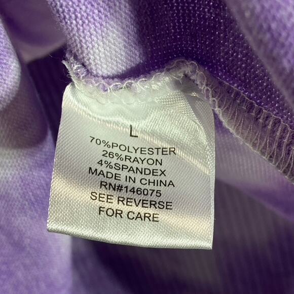THEO & SPENCE Women's Purple Tie-Dye Crewneck Long Sleeve Hi-Low Hem Top SZ L - Picture 8 of 8